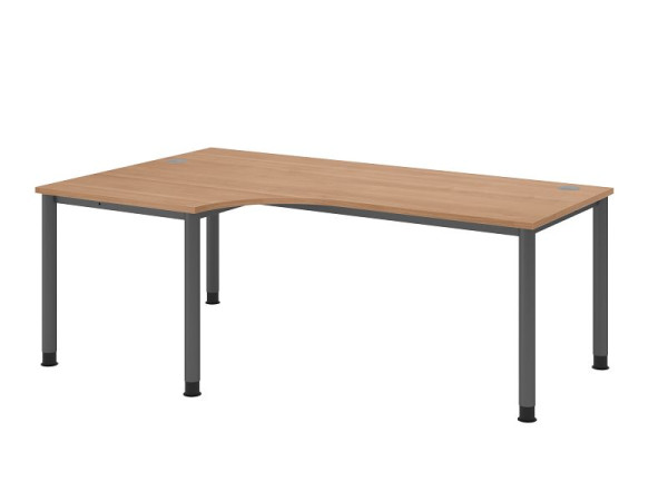 Bureau Hammerbacher HS82, 200 x 120 cm, plateau : noyer, épaisseur 25 mm, forme d'angle 90°, structure à 4 pieds en graphite, hauteur de travail 68,5-81 cm, VHS82/N/G