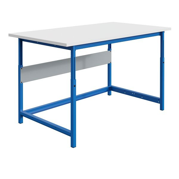 Table d'emballage SOFAME PACKLOG, réglable en hauteur mécaniquement, L 1500 x P 750 x H 768 à 1048 mm, plan de travail mélamine 28 mm, bleu ciel RAL 5015, W010020601BI