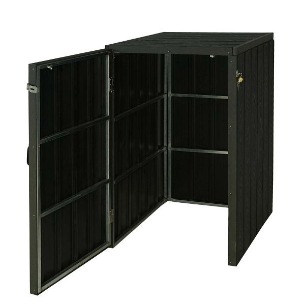 Revêtement de poubelle Mendler XL 1/2 WPC HWC-J28, poubelle premium, aspect métal bois, extensible, anthracite, 76028+76029