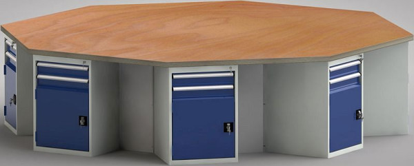 Etabli standard KLW de forme octogonale avec plateau multiplex en hêtre de forme octogonale 3259 x 3259 x 40 mm L x l x P, WS670N-1350M40-E8006