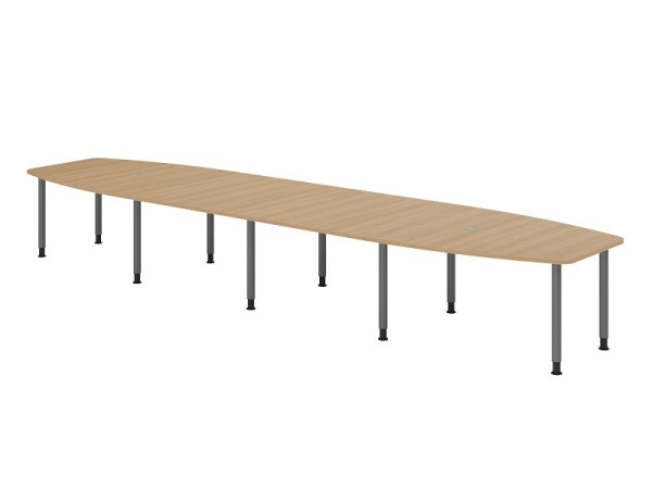 Table de conférence Hammerbacher KT52C, 520 x 130 cm, plateau : chêne, épaisseur 25 mm, cadre de dix pieds graphite, tube rond 6 cm, hauteur de travail 72-74 cm, VKT52C/E/G