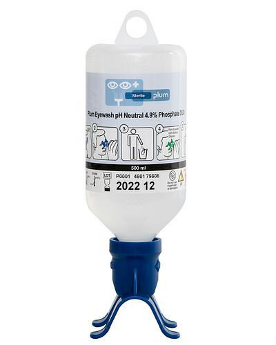 Flacon douche oculaire DENIOS DUO avec 500 ml de solution tampon phosphate pH neutre, UE : 0,5 litre, 188-943
