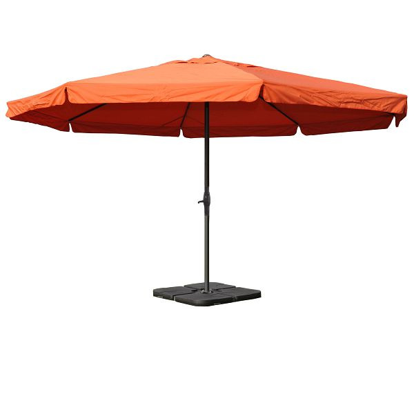 Mendler Parasol Meran Pro, parasol marché gastronomie avec volant Ø 5m polyester/aluminium 28kg, terre cuite avec pied, 34345+31831