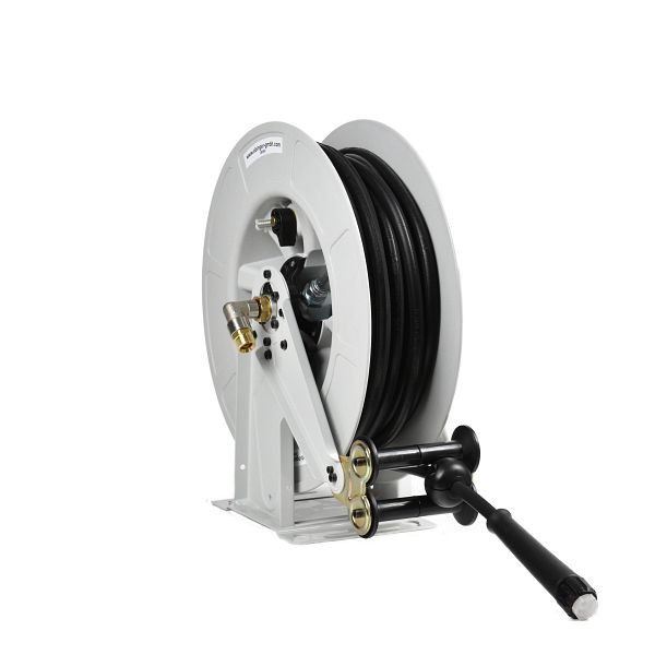 Enrouleur de tuyau Ebinger OSK 400 avec boîtier en plastique ABS, cadre et axe peints en acier, fluide : haute pression 100, tuyau de 15 m noir, 3.400.202