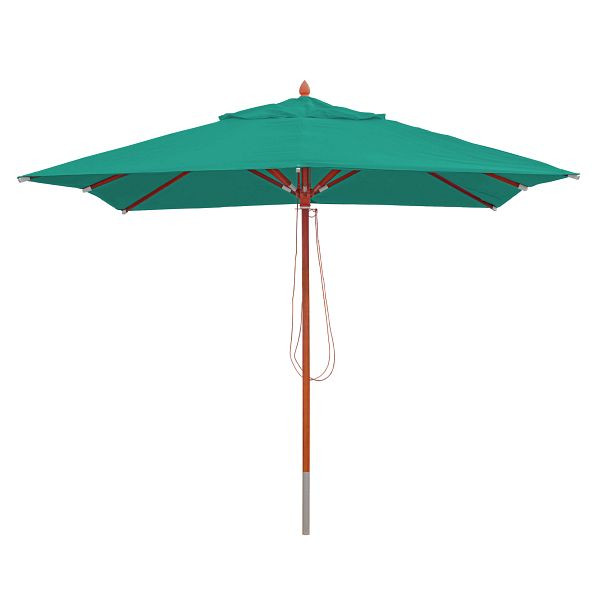 Parasol en bois Mendler Gastronomy HWC-C57, parasol de jardin, polyester/bois 14kg, câble carré 3x3m, antichoc, bleu-vert, 76653