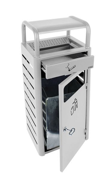 Poubelle externe Orgavente avec cendrier, HxLxP 960x300x250 mm, 24L / 3,3L, gris argenté, AT-1272-SIL