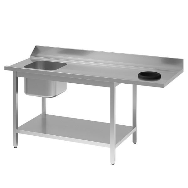 Table d'entrée Vaiotec TOPLINE 700, 1 vasque à gauche + trou d'évacuation, côté montage à droite L : 1800 mm, 11526