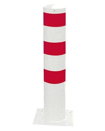 Poteau de barrière Schake en acier, galvanisé, revêtement blanc, 3 bandes rouges, dm 273, H 1500 mm, à cheviller, 249363
