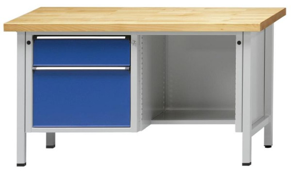 Établi d'armoire ANKE; 1500x700 mm; RAL 7035/5010; Gauche 2 tiroirs 180, 360 mm; Plancher en retrait à droite, modèle 409 V