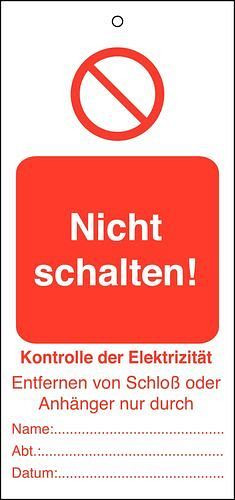 Étiquette DENIOS pour l'avertissement "Ne pas allumer - Électricité", colliers de serrage inclus, UE : 10 pièces, 209-706