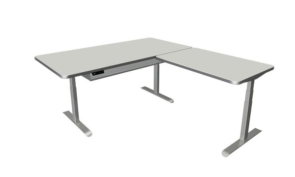 Kerkmann table debout/assise Move 4 Premium, L 2000 x P 1000 mm, avec élément rapporté 1200 x 800 mm, réglable en hauteur électriquement de 620 à 1270 mm, gris clair, 10321511