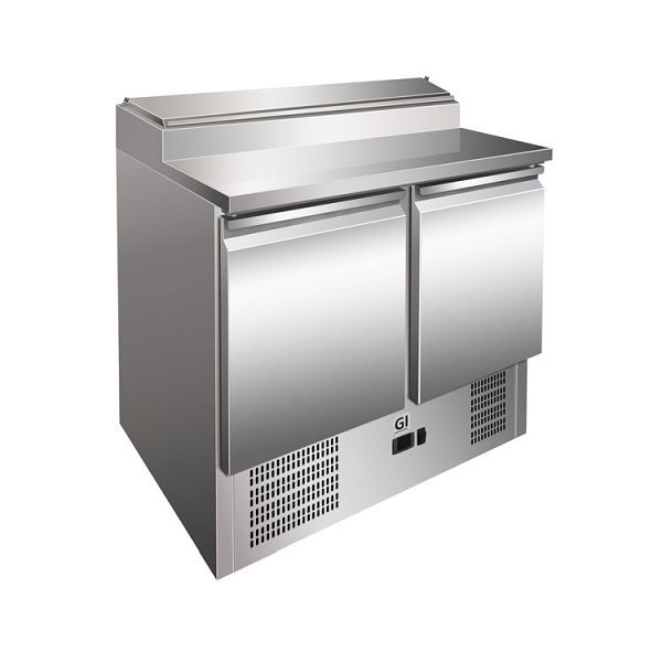 Saladette Gastro-Inox en acier inoxydable avec 2 portes & 5x unité de préparation Gastronorm 1/6, refroidissement par convection, capacité nette 257 litres, 202.005