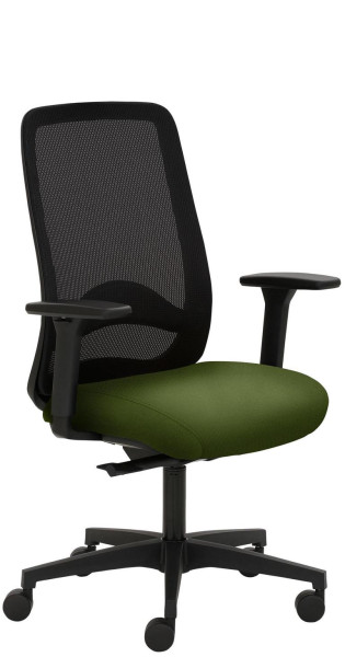 Chaise pivotante Mayer Sitzmöbel , piètement en plastique, accoudoirs réglables en hauteur, dossier en résille, vert fougère, 2228_AV1D_SYM++_30613
