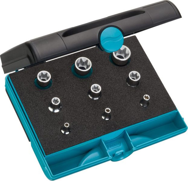 Jeu d'outils Hazet TORX®, carré creux 6,3 mm, carré creux 10 mm, carré creux 12,5 mm, profil extérieur TORX®, nombre d'outils : 9, 1557/9
