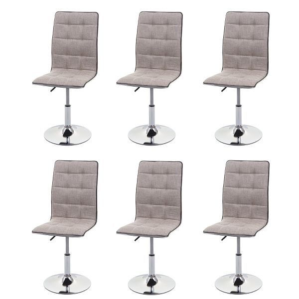 Ensemble de 6 chaises de salle à manger Mendler HWC-C41, chaise de cuisine, pivotante réglable en hauteur, tissu/textile, gris crème, 3x74270