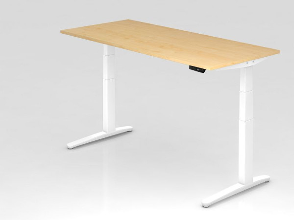 Bureau assis-debout électrique Hammerbacher 180x80cm érable/blanc, forme rectangulaire, VXBHM19/3/WW