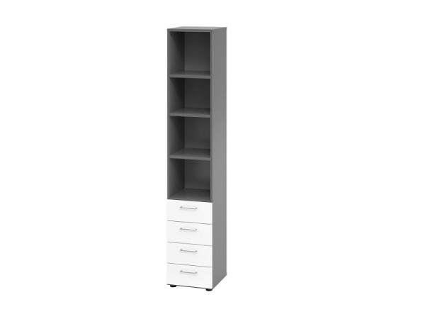 Armoire combinée Hammerbacher 6OH, 4 tiroirs 964S4 BS, corps : graphite / façade : blanc, 40 x 41,7 x 215,6 cm (LxPxH), 4 tiroirs, poignée métallique BS, V964S4/G/W/BS