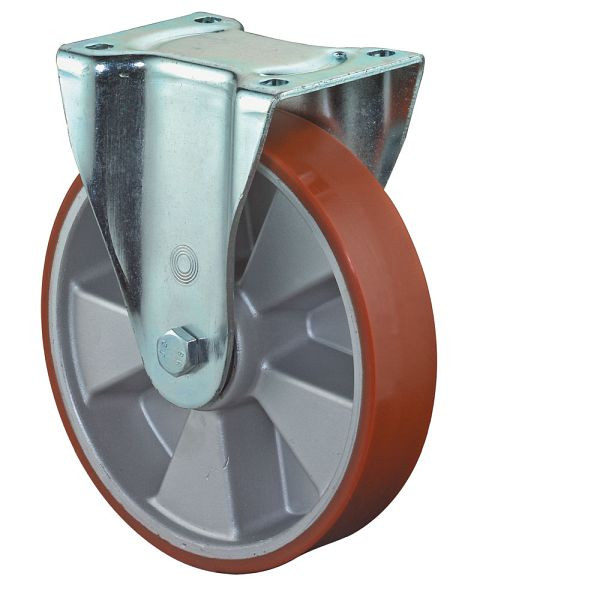 BS Rolls Roulette robuste, roulette fixe, largeur de roue 50 mm, Ø roue 125 mm, 450 kg, polyuréthane coulé 95 Shore A, aluminium, roulement à billes, L610.B90.125