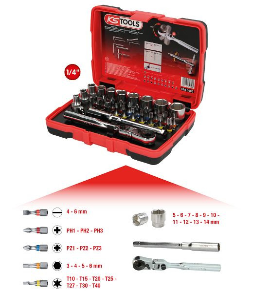 KS Tools Boîte à douilles pour embouts 1/4" TORSIONpower, 33 pièces, 918.3005