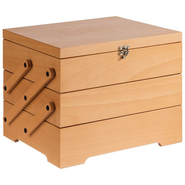 APS Buffet Box -PANIER À COUDRE-, 70,5 x 37 x 53,5 cm, bois de chêne clair, fermé : 37 x 29 x 28 cm, 3 compartiments : 33 x 27 x 7 cm chacun, adapté pour GN 1/2, 11711