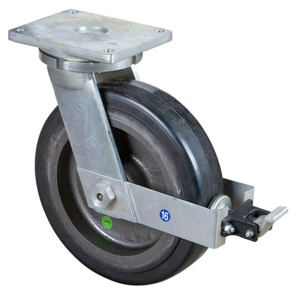 BS Rolls Roulette robuste avec roue/frein, largeur 100 mm, Ø400 mm, jusqu'à 1500 kg, bandages élastiques noirs, corps de roue coulé, roulements à billes, RR120.B81.401