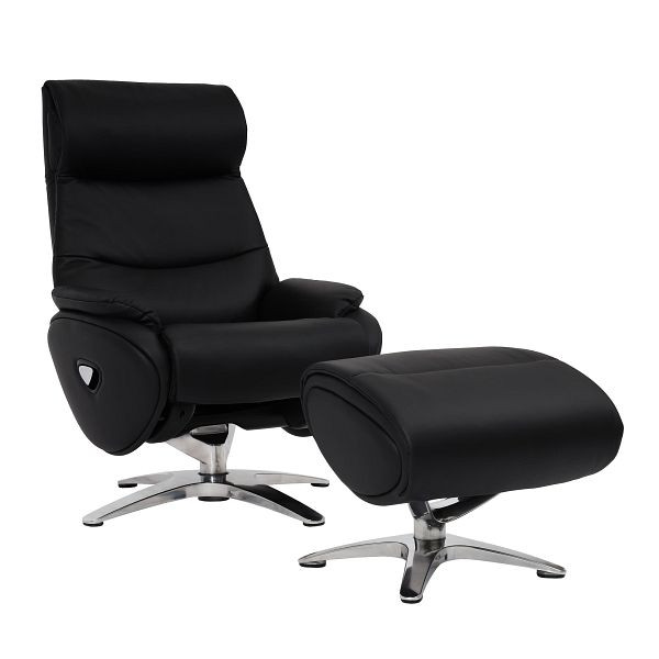 Fauteuil relax Mendler avec tabouret HWC-K98, fauteuil fauteuil TV, fonction d'inclinaison rotative, métal cuir véritable/simili cuir, noir, 98334