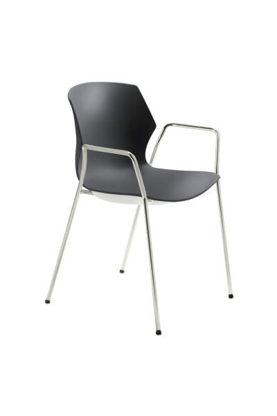 Chaise empilable Mayer Sitzmöbel , structure chromée à 4 pieds, coque en plastique anthracite de haute qualité, hauteur d'assise 46 cm, accoudoirs, 2510_01_01_A