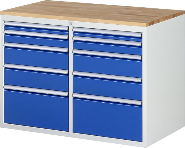 Armoire à tiroirs RAU 7000, L1145xP650xH825mm, gauche : H60, H90, 2x150, H270mm, droite : H60, H90, 2x150, H270mm, plan de travail en hêtre massif, 03-LL5.2.2AB.11