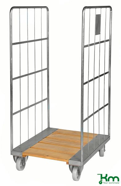 Conteneur mobile Kongamek avec plancher en bois, 2 roulettes pivotantes et 2 roulettes fixes, 800 x 710 x 1600 mm, maillage 150 x 320 mm, KM84