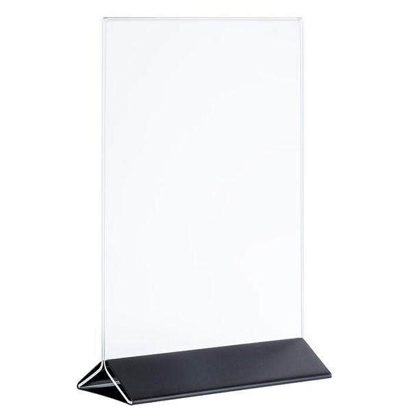 Porte-cartes APS, 2 parties, 15 x 7 cm, hauteur : 23 cm, acier inoxydable, noir, acrylique, convient pour DIN A5, 71528