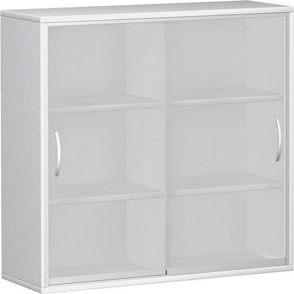 Armoire à portes coulissantes geramöbel avec portes coulissantes en verre satiné, avec panneau central, 4 étagères décoratives, 1200x425x1152, blanc, N-10SG312-W