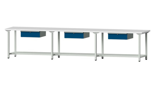 Bancs de travail ANKE table de travail, modèle 203, 4050 x 800 x 840 mm, RAL 7035/5010, KSP 40 mm, 401.536