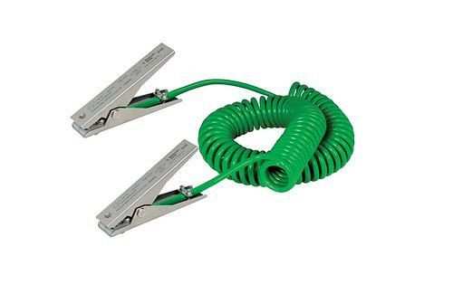 Câble de mise à la terre spiralé DENIOS, 2 pinces de mise à la terre en acier inoxydable MD 120 mm, rallonge de 3 m, ATEX, 165-871