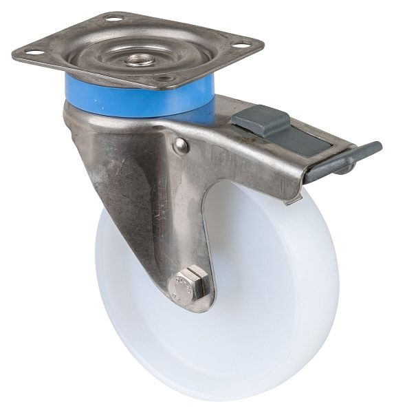 Rouleaux BS pour appareil en inox avec frein, largeur 27 mm, Ø100 mm, jusqu'à 90 kg, palier lisse, plateau, lot de 2, G120.A90.100