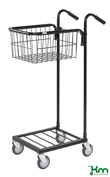 Mini chariot de transport Kongamek 660 x 385 x 1090 mm, noir / blanc, 4 roulettes pivotantes dont 2 avec freins, 1 panier, réglable en hauteur, KM153-TBS