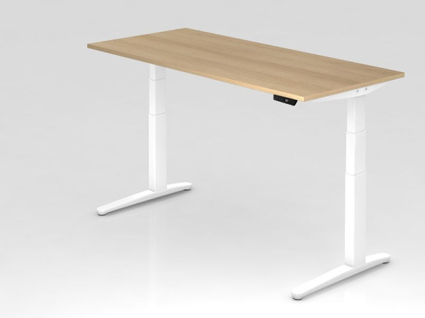 Bureau assis-debout électrique Hammerbacher 180x80cm chêne/blanc, forme rectangulaire, VXBHM19/E/WW