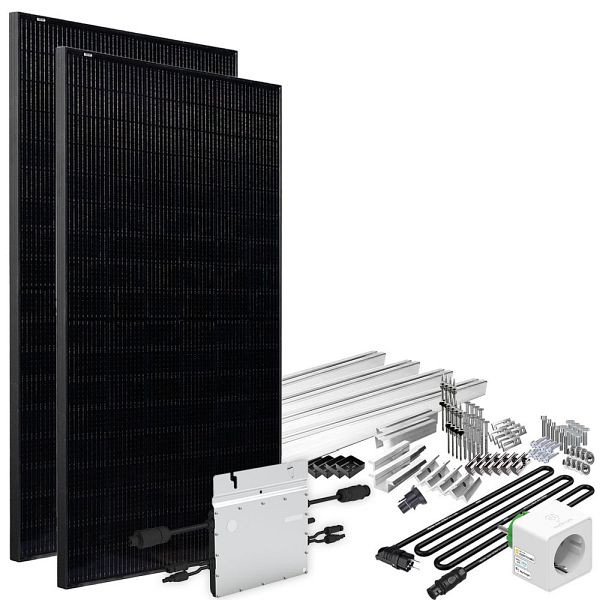 Offgridtec Solar-Direct Centrale électrique pour balcon 820 W HM-800 Prise Schuko noire complète - 10 m - Kit de montage Vis de suspension avec compteur électrique, 4-01-016030-015