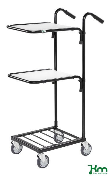 Mini chariot de transport Kongamek 660 x 385 x 1090 mm, noir / blanc, 4 roulettes pivotantes dont 2 avec freins, 2 étagères réglables en hauteur, KM153-HHBS