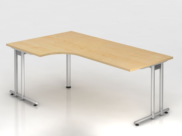 Table d'angle Hammerbacher pied C 200x120cm 90° érable/argent, forme d'angle 90°, chemin de câbles horizontal, hauteur de travail 72 cm, VNS82/3/S