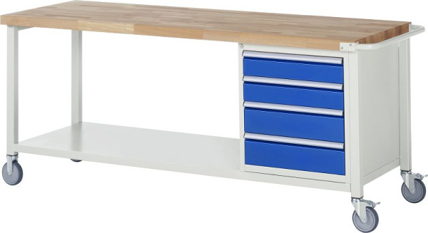 Etabli mobile RAU série 8000, 4 x tiroirs, étagère de rangement, 2000x880x700 mm, 05-8162A6-207B4S.11