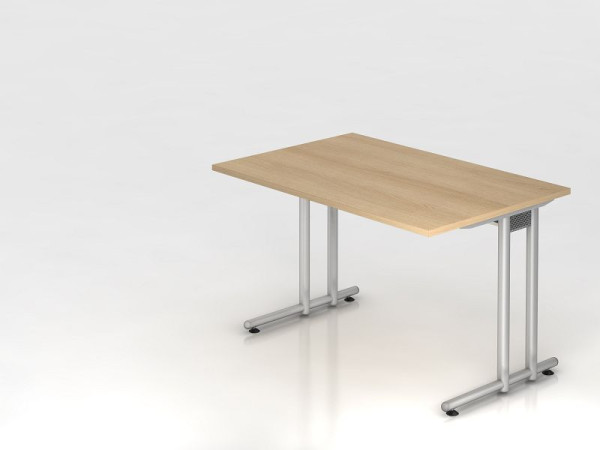 Bureau Hammerbacher pied C 120x80cm chêne/argent, hauteur de travail 72 cm, VNS12/E/S