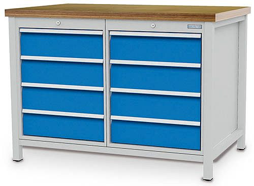 Établi à caissons Bedrunka+Hirth, profondeur 750 mm, R 18-24, nombre de tiroirs : 8, dimensions en mm (LxPxH) : 1250 x 750 x 859, 03.12.08VA