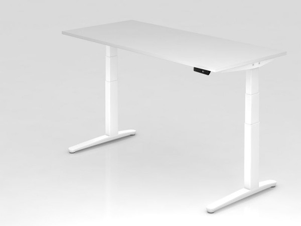 Hammerbacher bureau assis-debout électrique 180x80cm blanc/blanc, forme rectangulaire, VXBHM19/W/WW