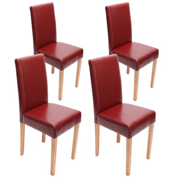 Mendler ensemble de 4 chaises de salle à manger chaise chaise de cuisine Littau, cuir, pieds rouge clair, 24486