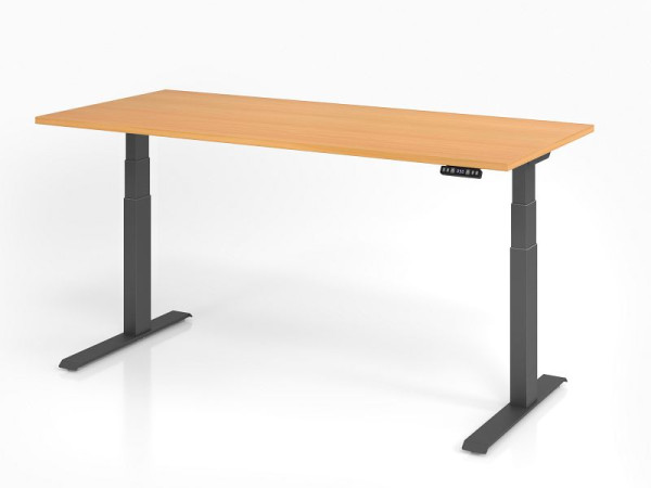 Bureau Hammerbacher XDKB19, 180 x 80 cm, plateau : hêtre, épaisseur 25 mm, chant épais en ABS, forme rectangulaire, graphite, VXDKB19/6/G