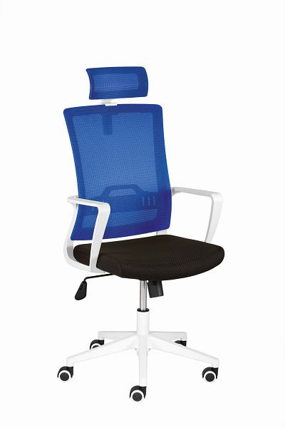 Mayer Sitzmöbel chaise pivotante mySTUDIO, housse d'assise noir + dossier en résille bleu, piètement en plastique blanc, 2377_502