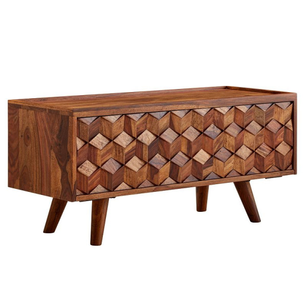 Wohnling lowboard sheesham bois massif 92x44x35 cm Commode TV avec porte pliante, meuble TV design haut, table TV meuble TV moderne, WL6.558