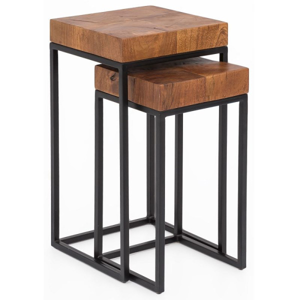 Wohnling Design Lot de 2 tables gigognes en métal Sheesham, petite, WL5.660