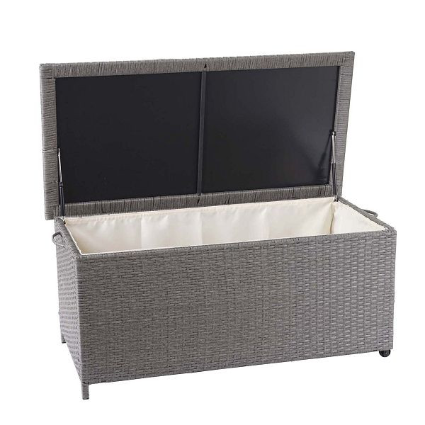 Boîte à coussins en poly-rotin Mendler HWC-D88, coffre de jardin coffre de rangement, Premium gris, 51x115x59cm 250l, 64589