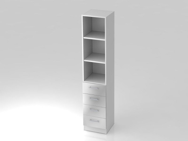Armoire à tiroirs Hammerbacher 5OH, 4 tiroirs, panneau de base, poignée de garde-corps blanc/argent, 40,6x42x200,4 cm (LxPxH), V7600/W/S/RE